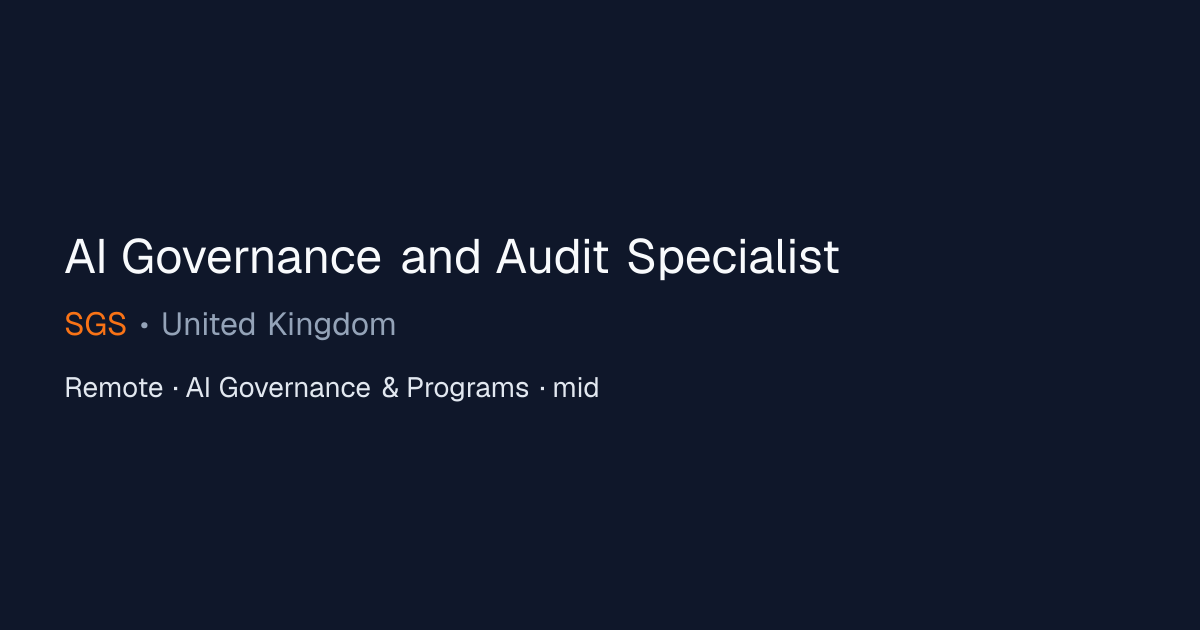 AI Governance and Audit Specialist at SGS | Remote AI Governance ...